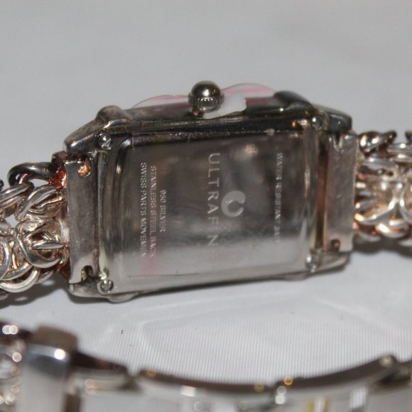 New 950 Fine Sterling Rainbow Silver MOP Face Tank Bracelet Watch 61 Grams! main image 11